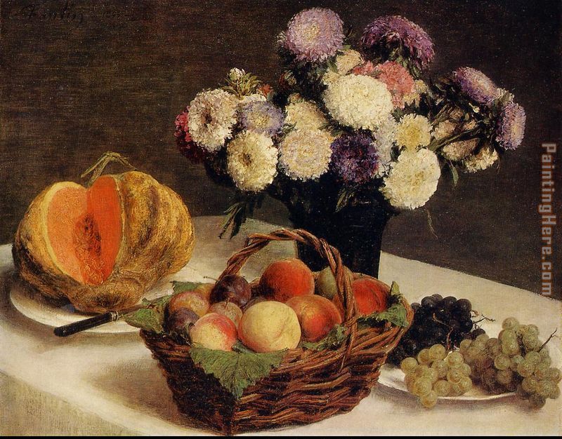 Flowers and Fruit a Melon painting - Henri Fantin-Latour Flowers and Fruit a Melon art painting